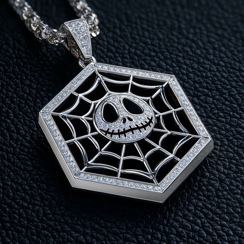 Iced Out Spiderweb Skull Pendant