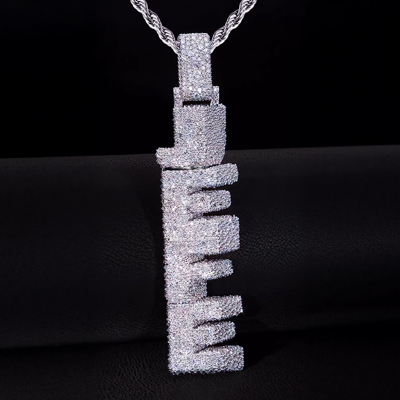 Iced Custom Beveled Vertical Letter Pendant