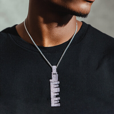 Iced Custom Beveled Vertical Letter Pendant