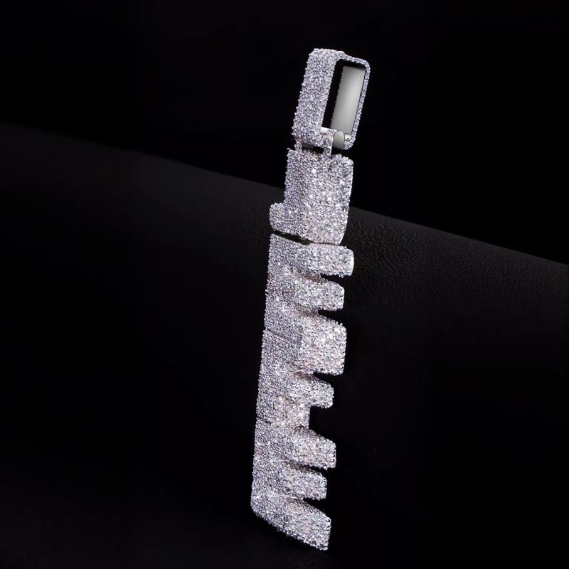 Iced Custom Beveled Vertical Letter Pendant
