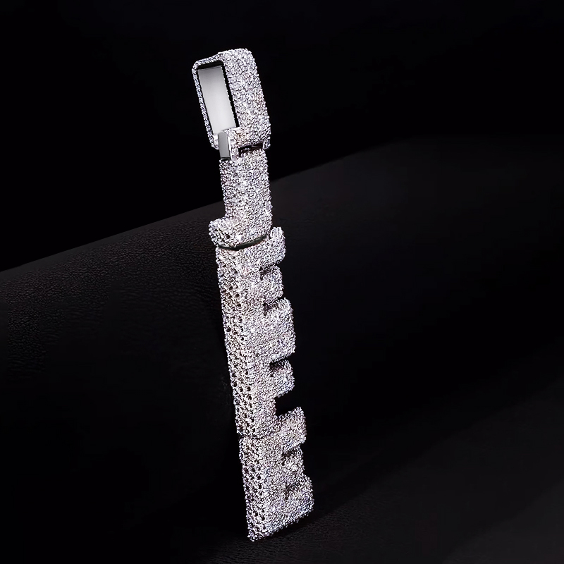 Iced Custom Beveled Vertical Letter Pendant