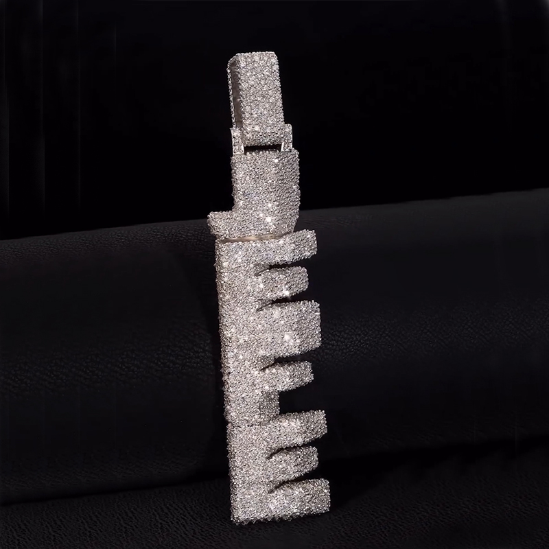 Iced Custom Beveled Vertical Letter Pendant