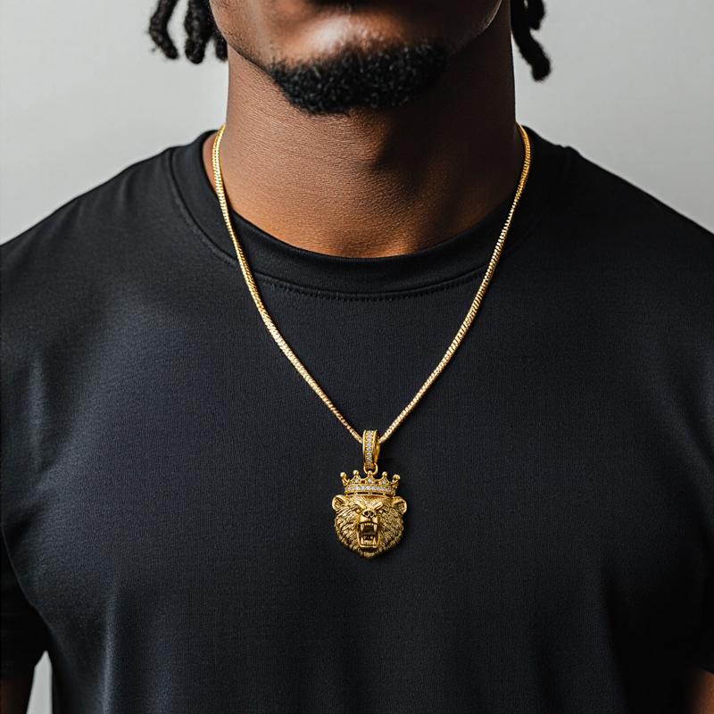 Iced Out Angry Bear Head Crown Pendant