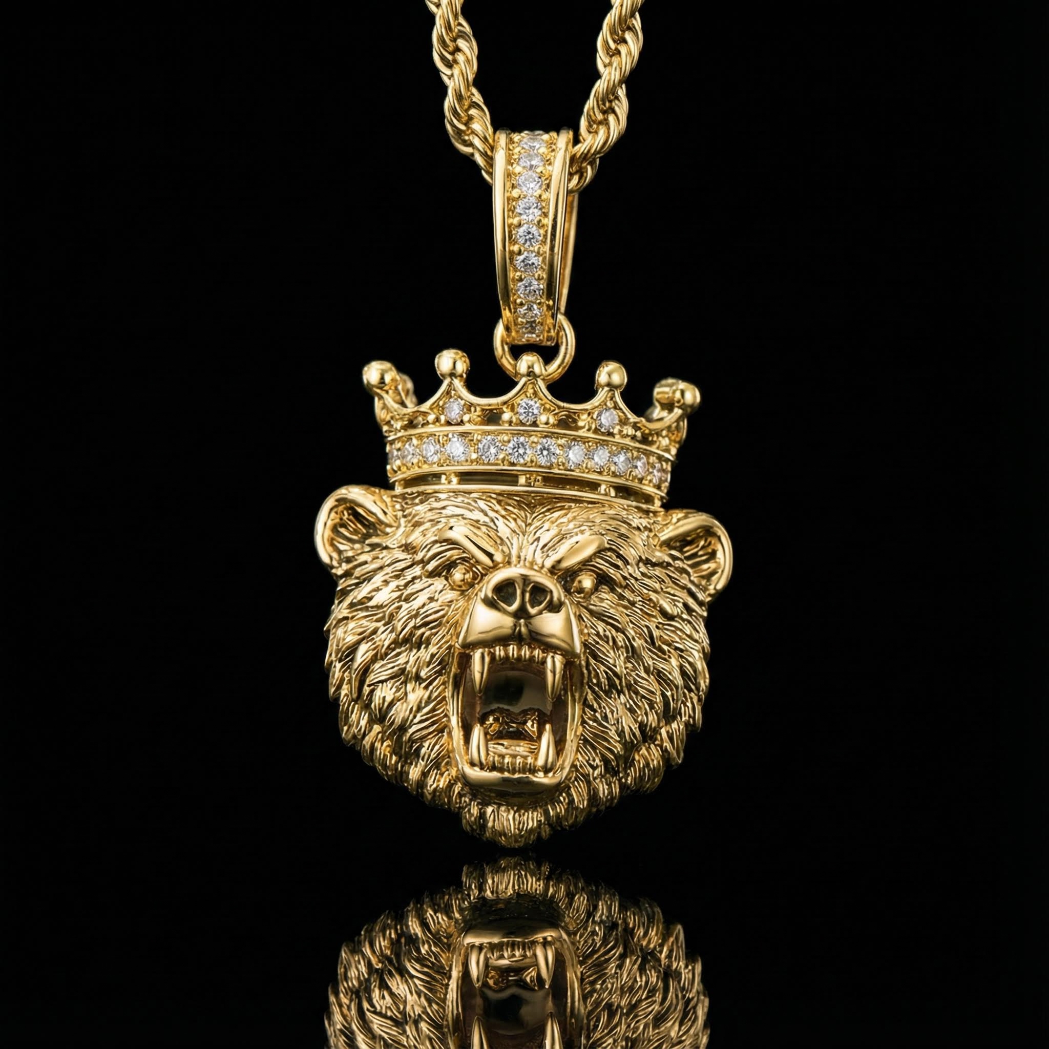 Iced Out Angry Bear Head Crown Pendant