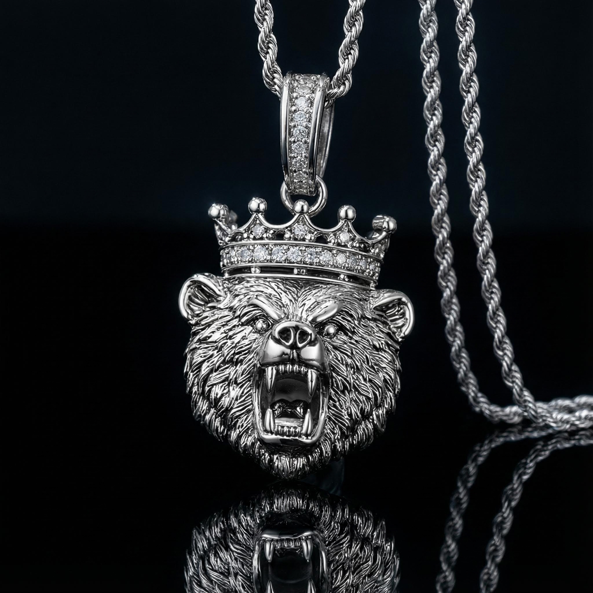 Iced Out Angry Bear Head Crown Pendant