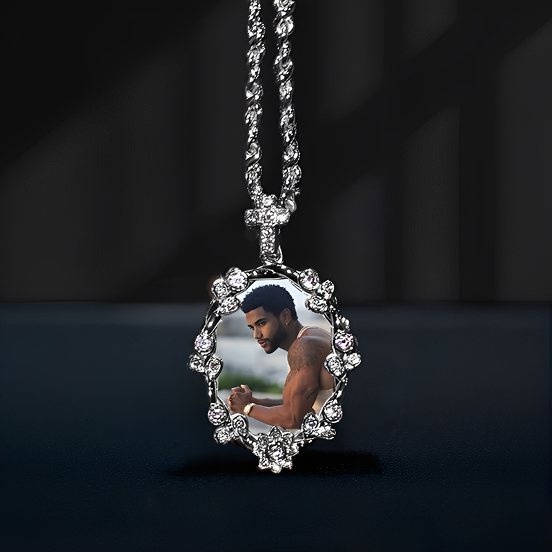 Iced Out Cross Buckle Customized Photo Pendant