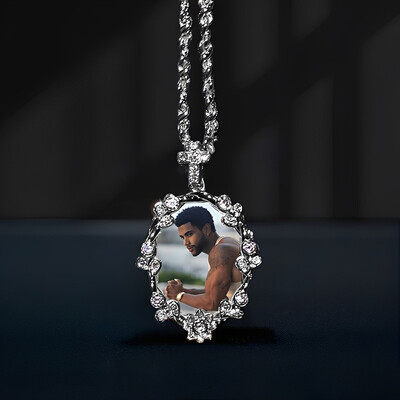 Iced Out Cross Buckle Customized Photo Pendant