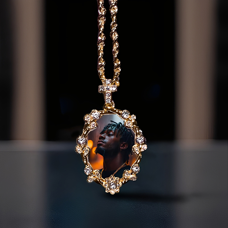 Iced Out Cross Buckle Customized Photo Pendant