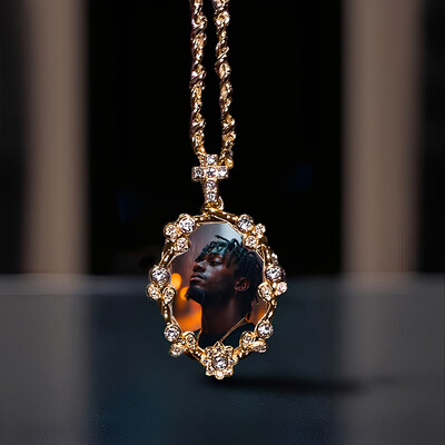 Iced Out Cross Buckle Customized Photo Pendant