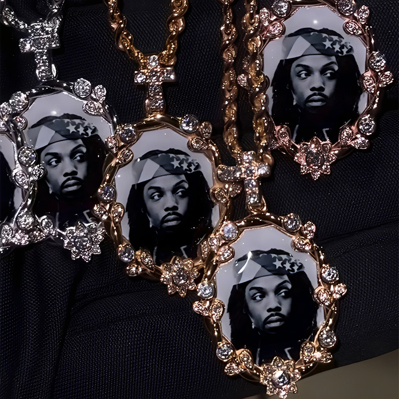 Iced Out Cross Buckle Customized Photo Pendant