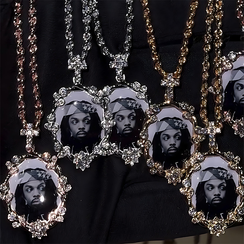 Iced Out Cross Buckle Customized Photo Pendant