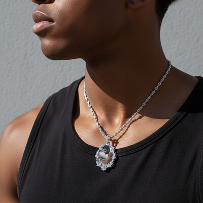 Iced Out Cross Buckle Customized Photo Pendant