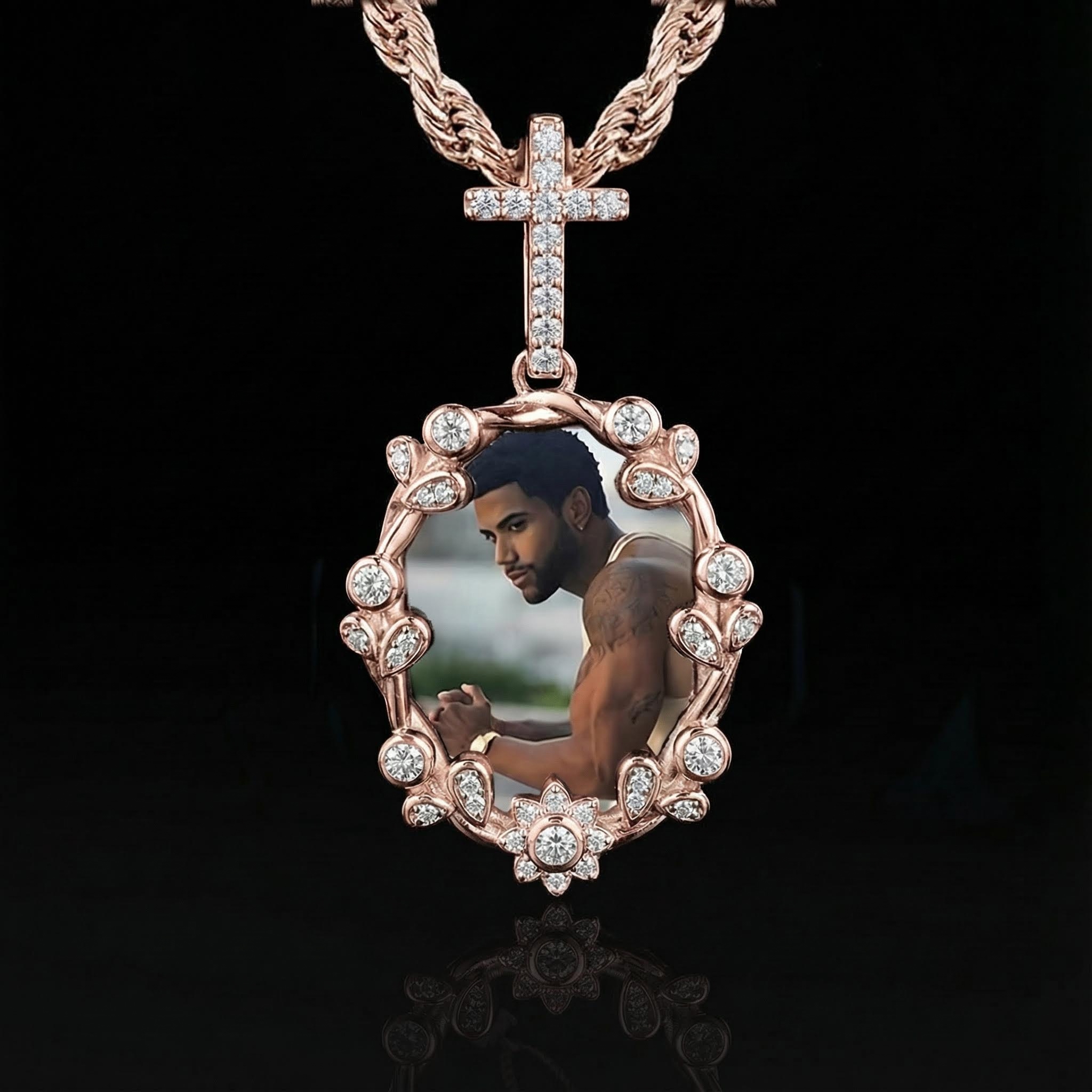 Iced Out Cross Buckle Customized Photo Pendant Iced Out Cross Buckle Customized Photo Pendant