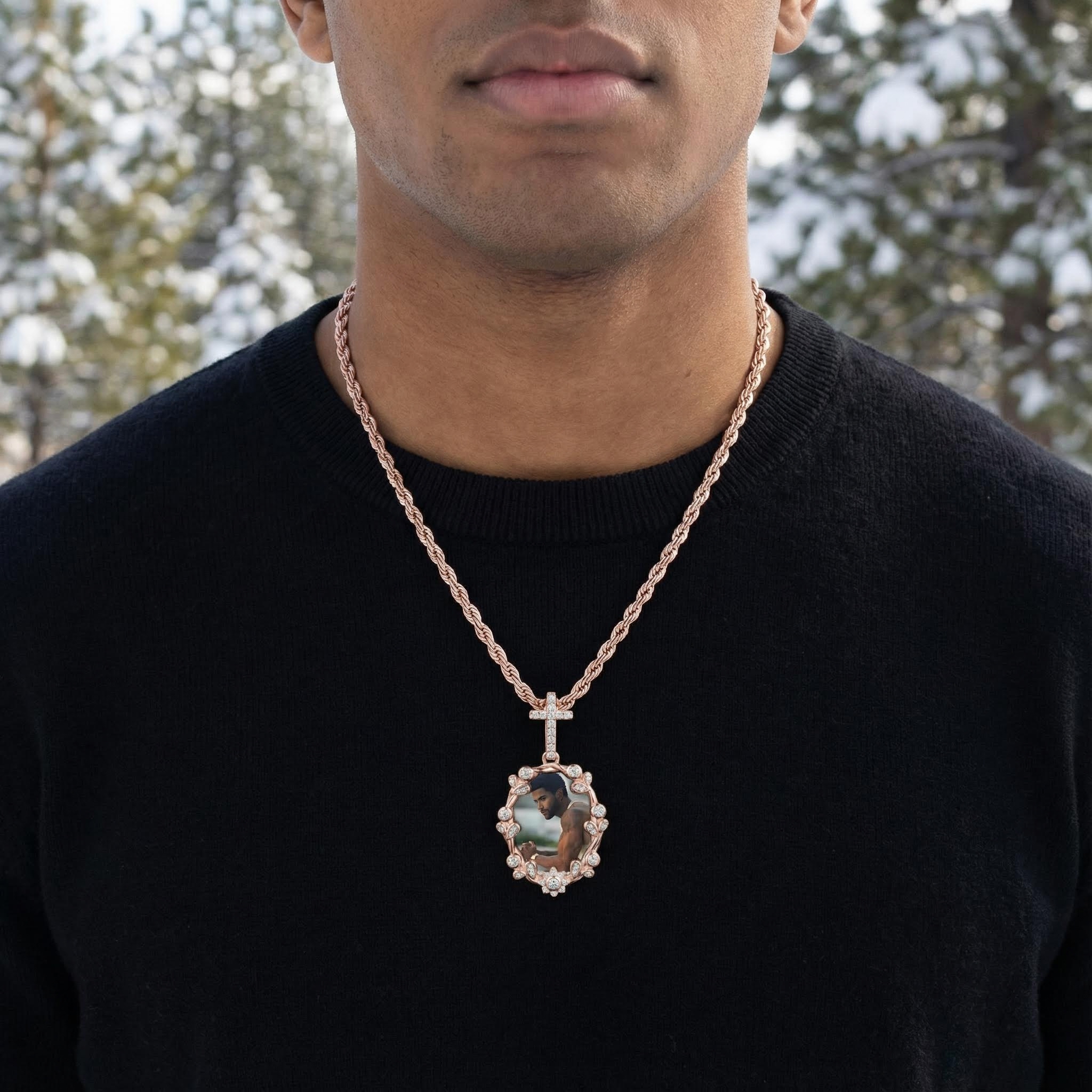 Iced Out Cross Buckle Customized Photo Pendant Iced Out Cross Buckle Customized Photo Pendant