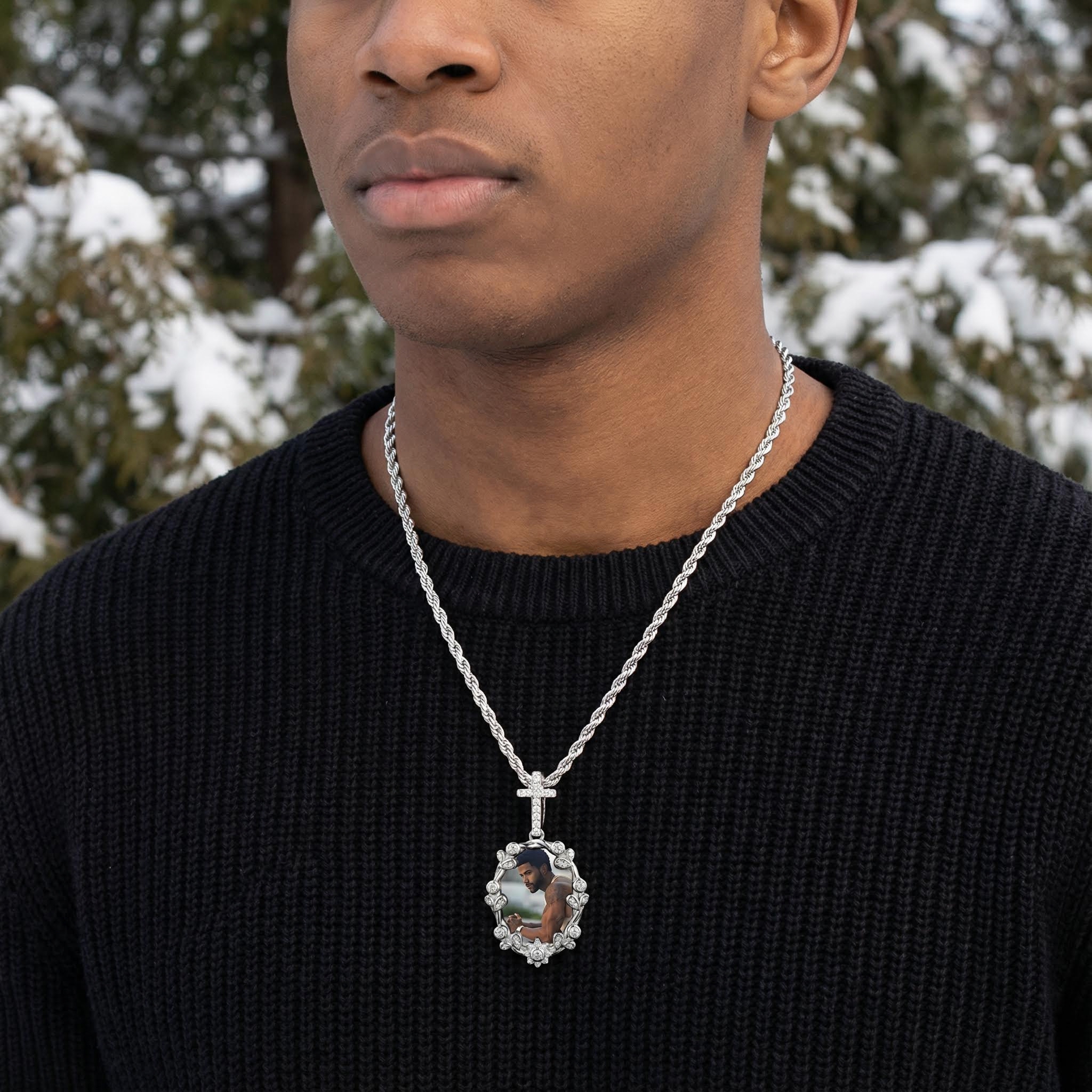 Iced Out Cross Buckle Customized Photo Pendant Iced Out Cross Buckle Customized Photo Pendant