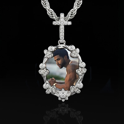 Iced Out Cross Buckle Customized Photo Pendant