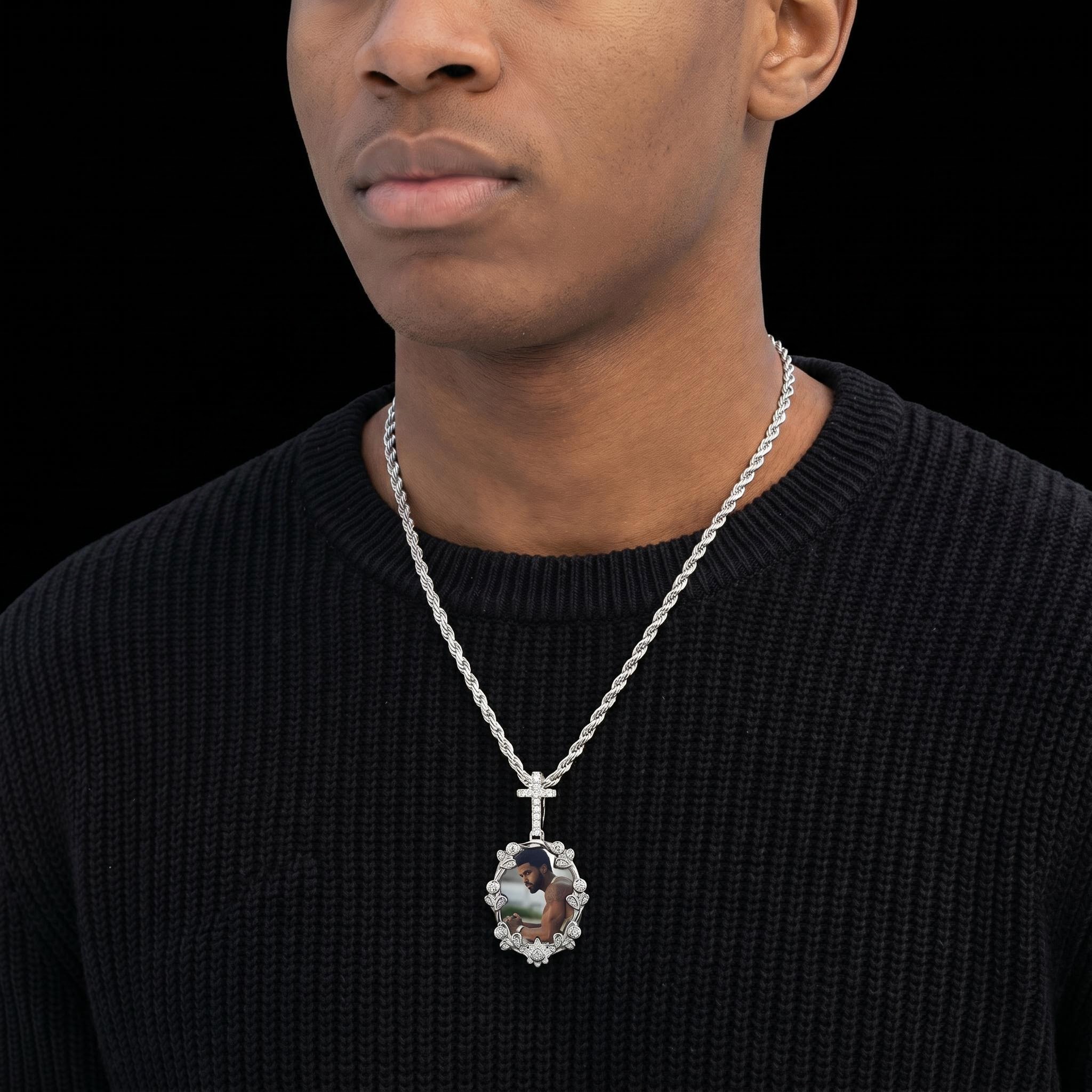 Iced Out Cross Buckle Customized Photo Pendant