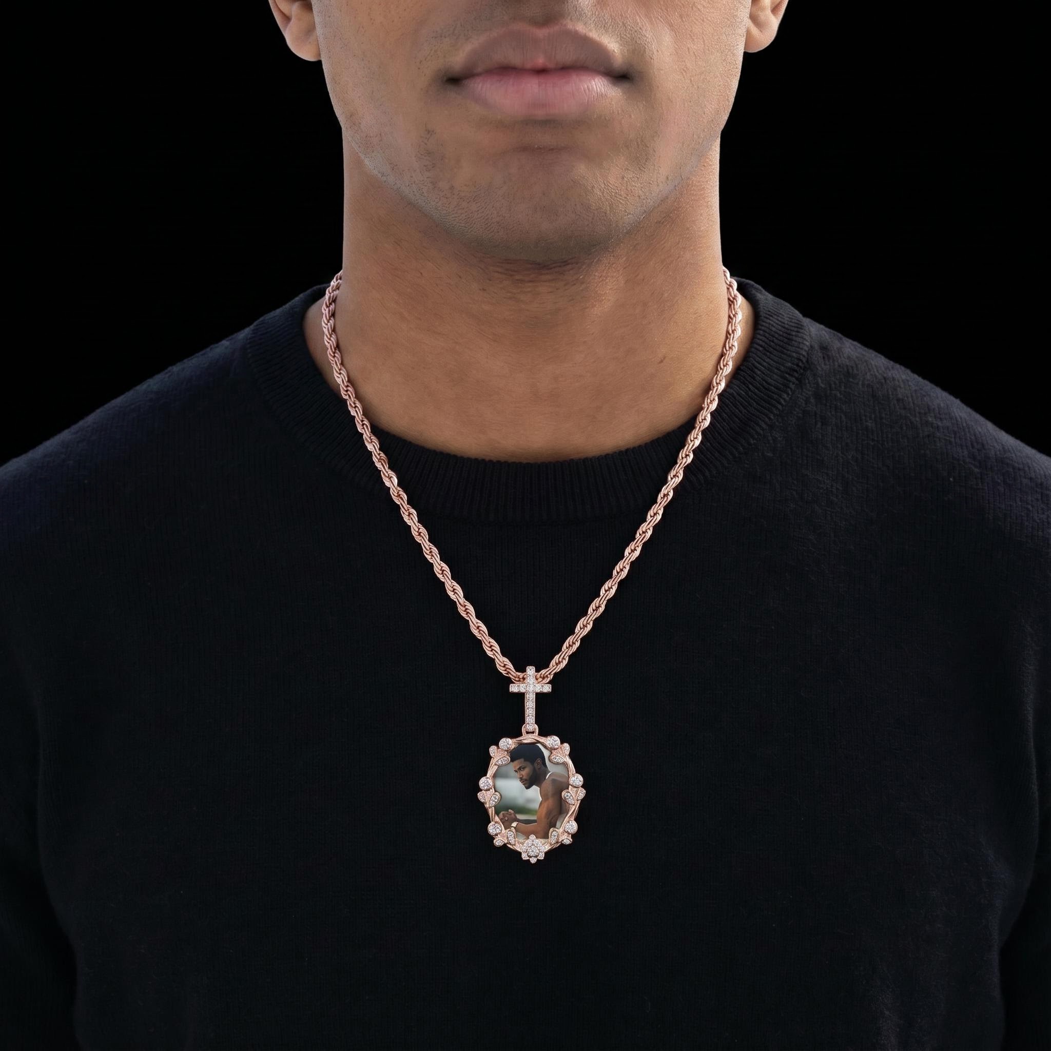 Iced Out Cross Buckle Customized Photo Pendant