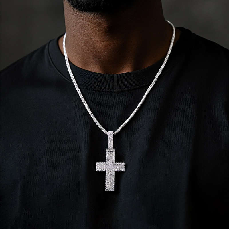 Iced Out Baguette & Round Cut Cross Pendant Iced Out Baguette & Round Cut Cross Pendant