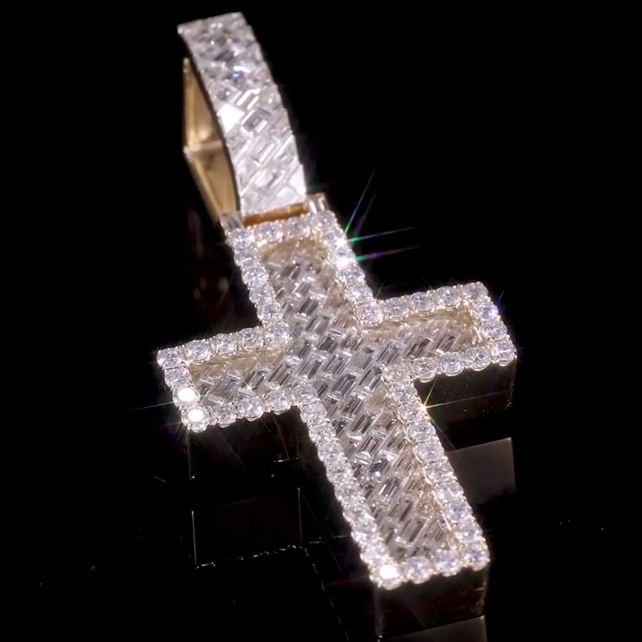 Iced Out Baguette & Round Cut Cross Pendant Iced Out Baguette & Round Cut Cross Pendant