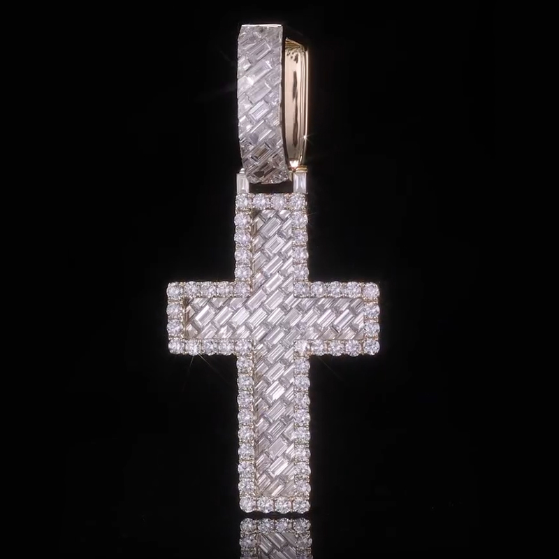 Iced Out Baguette & Round Cut Cross Pendant Iced Out Baguette & Round Cut Cross Pendant