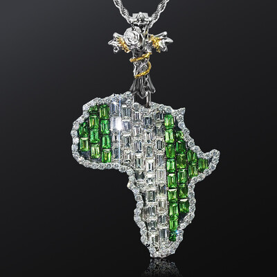 Iced Map of Africa Baguette Cut Pendant