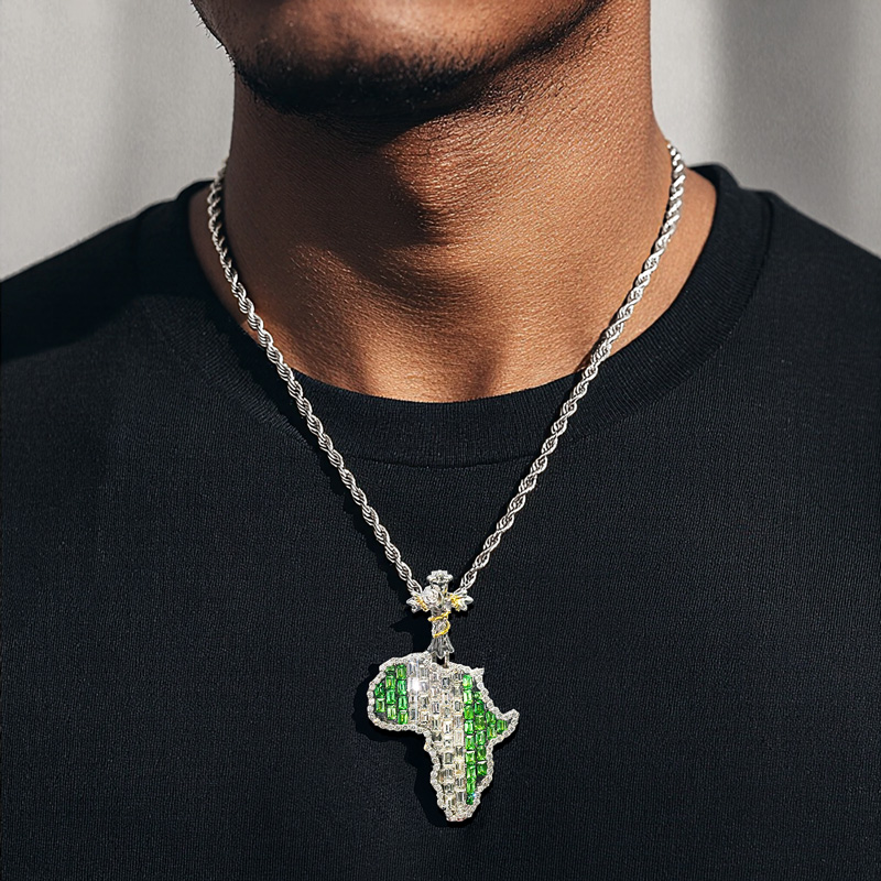 Iced Map of Africa Baguette Cut Pendant