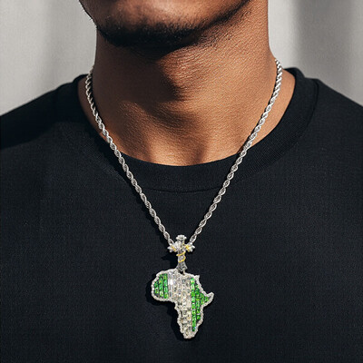 Iced Map of Africa Baguette Cut Pendant