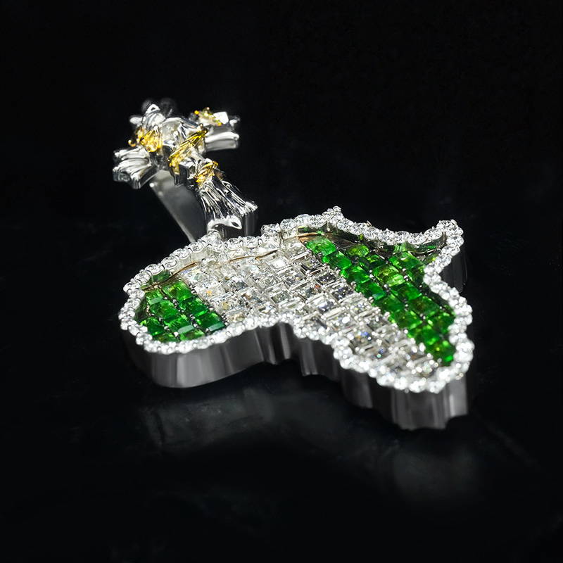 Iced Map of Africa Baguette Cut Pendant