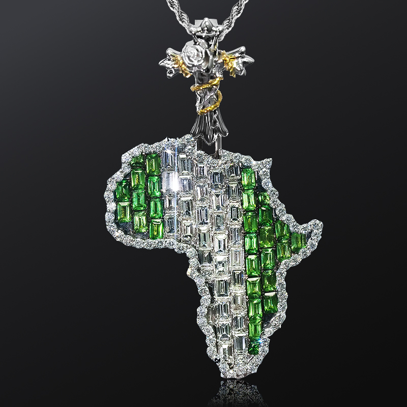 Iced Map of Africa Baguette Cut Pendant