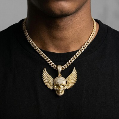 Iced Out Skull Head Wings Pendant