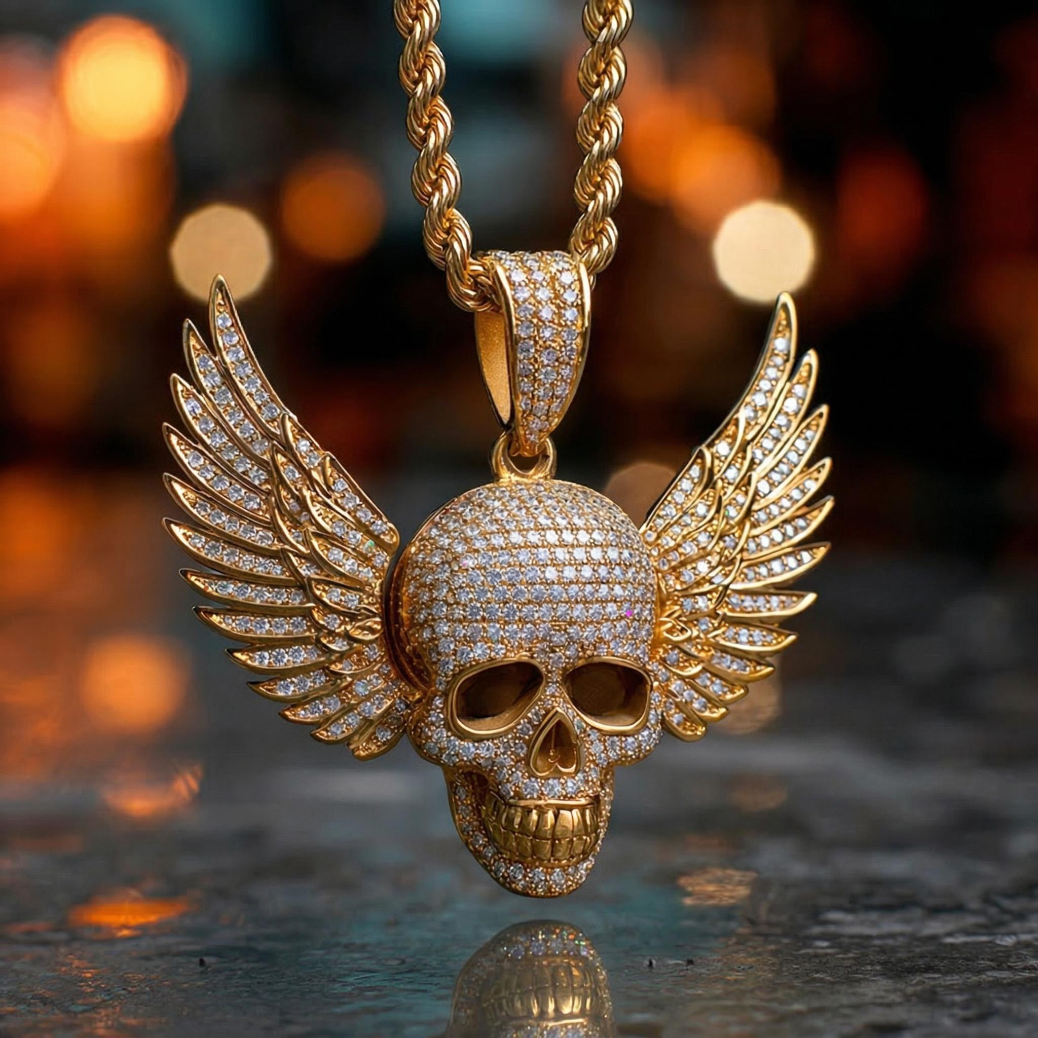 Iced Out Skull Head Wings Pendant