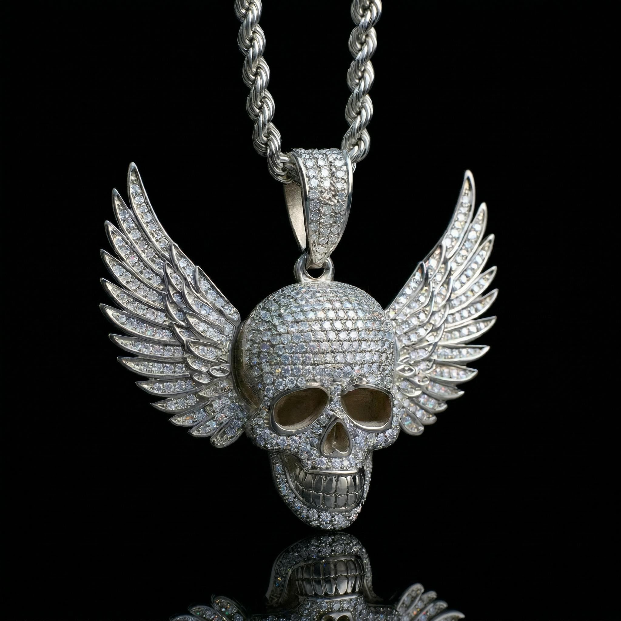Iced Out Skull Head Wings Pendant