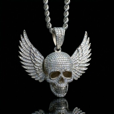 Iced Out Skull Head Wings Pendant