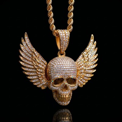Iced Out Skull Head Wings Pendant