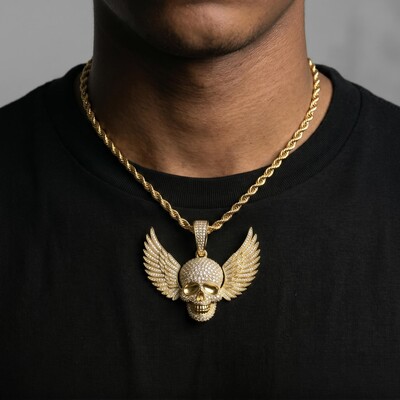 Iced Out Skull Head Wings Pendant