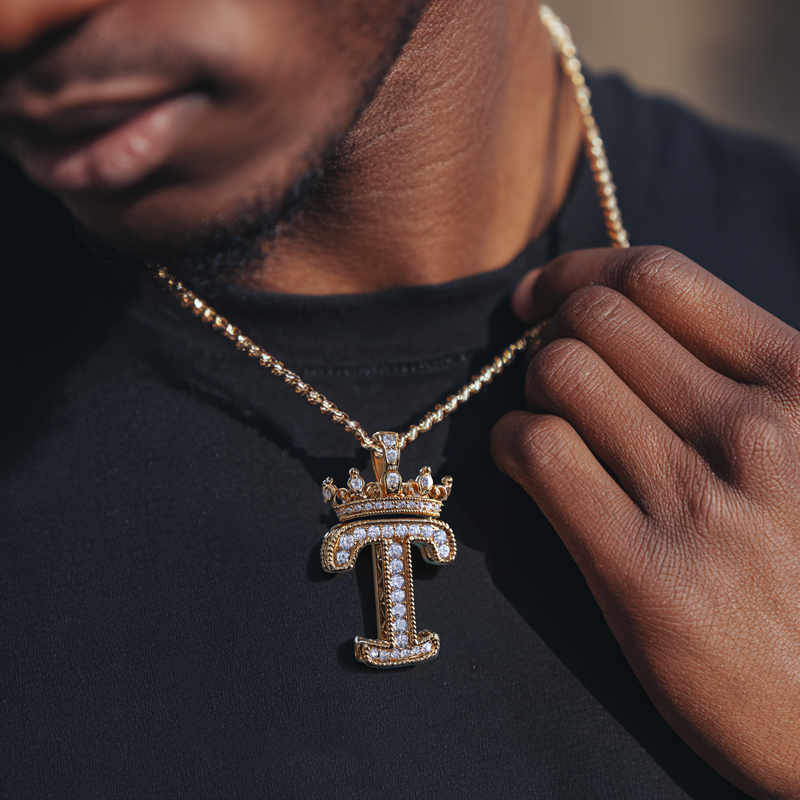 Iced Out Crown Custom Letter Pendant