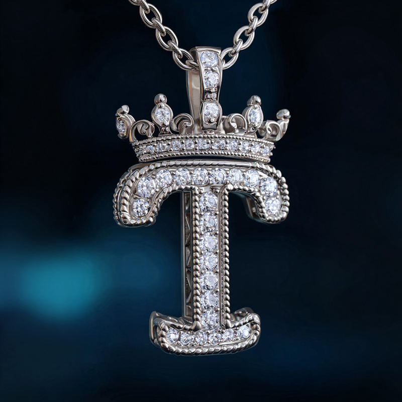 Iced Out Crown Custom Letter Pendant