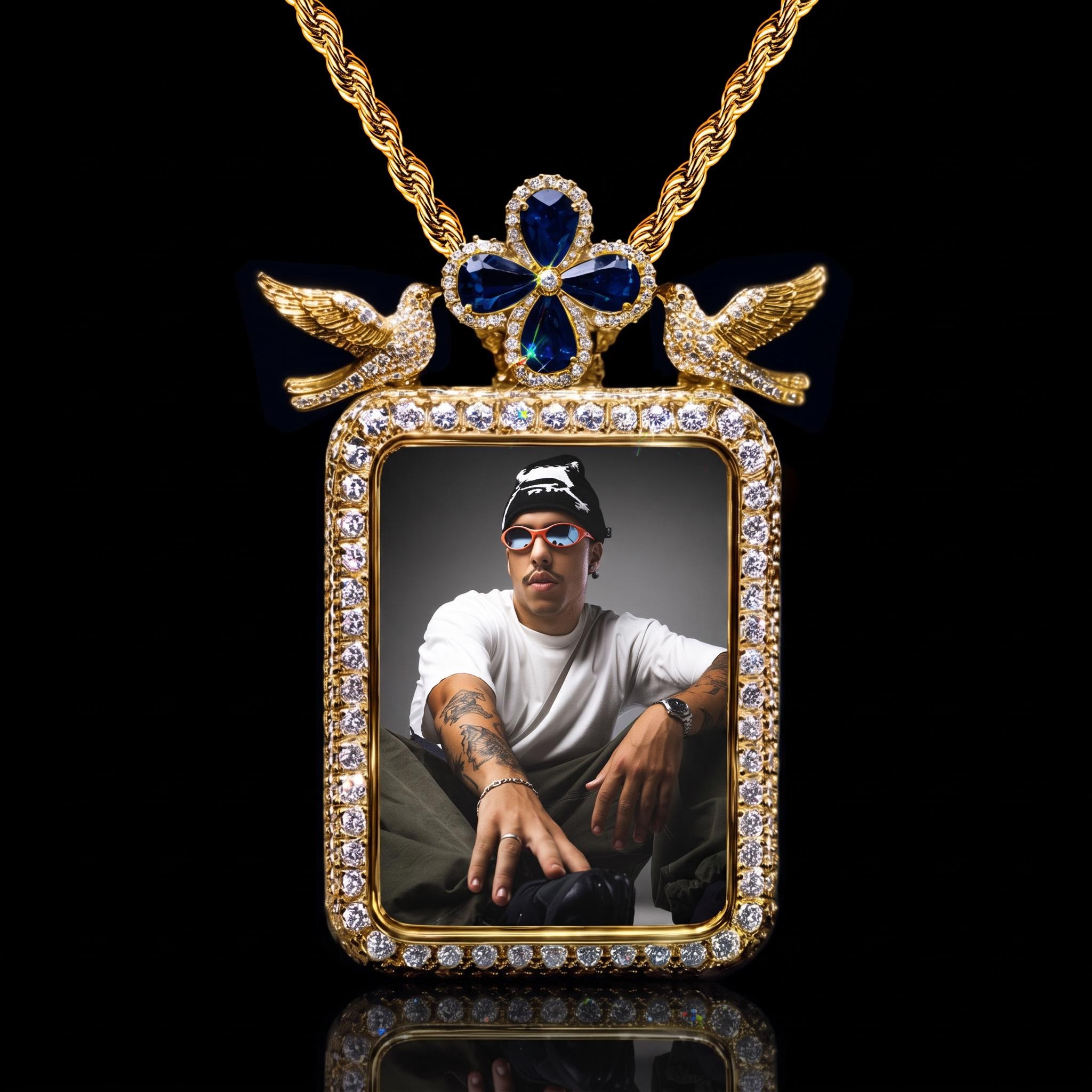 Ice Out Peace Dove Four-Leaf Clover Custom Rectangle Photo Pendant Ice Out Peace Dove Four-Leaf Clover Custom Rectangle Photo Pendant