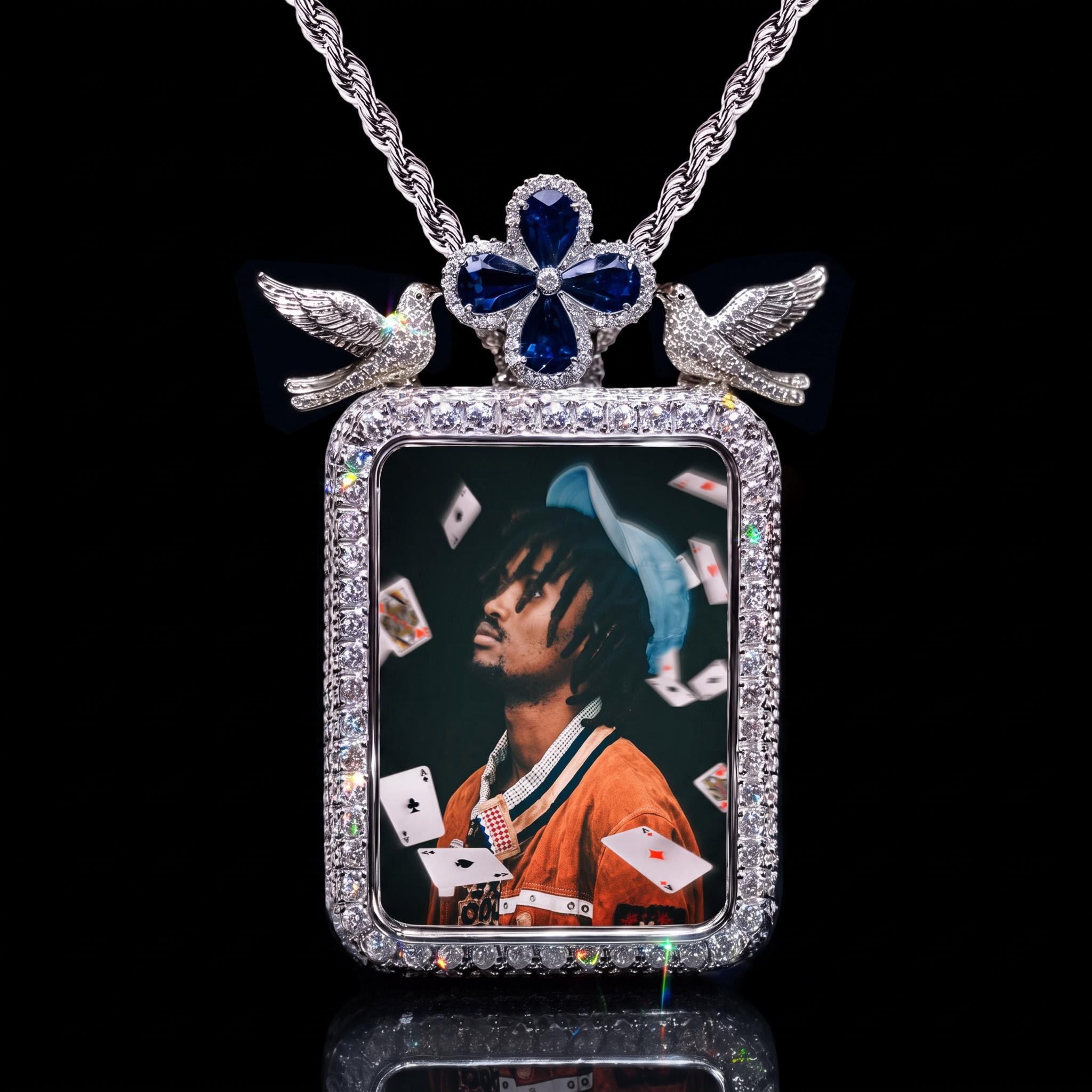 Ice Out Peace Dove Four-Leaf Clover Custom Rectangle Photo Pendant Ice Out Peace Dove Four-Leaf Clover Custom Rectangle Photo Pendant