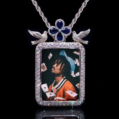 Ice Out Peace Dove Four-Leaf Clover Custom Rectangle Photo Pendant