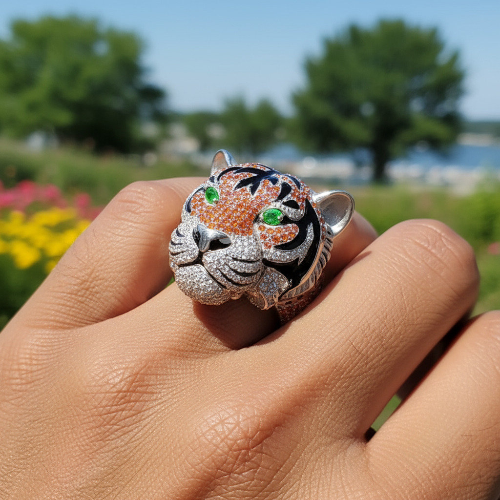 Iced Out Tiger Head Ring Iced Out Tiger Head Ring