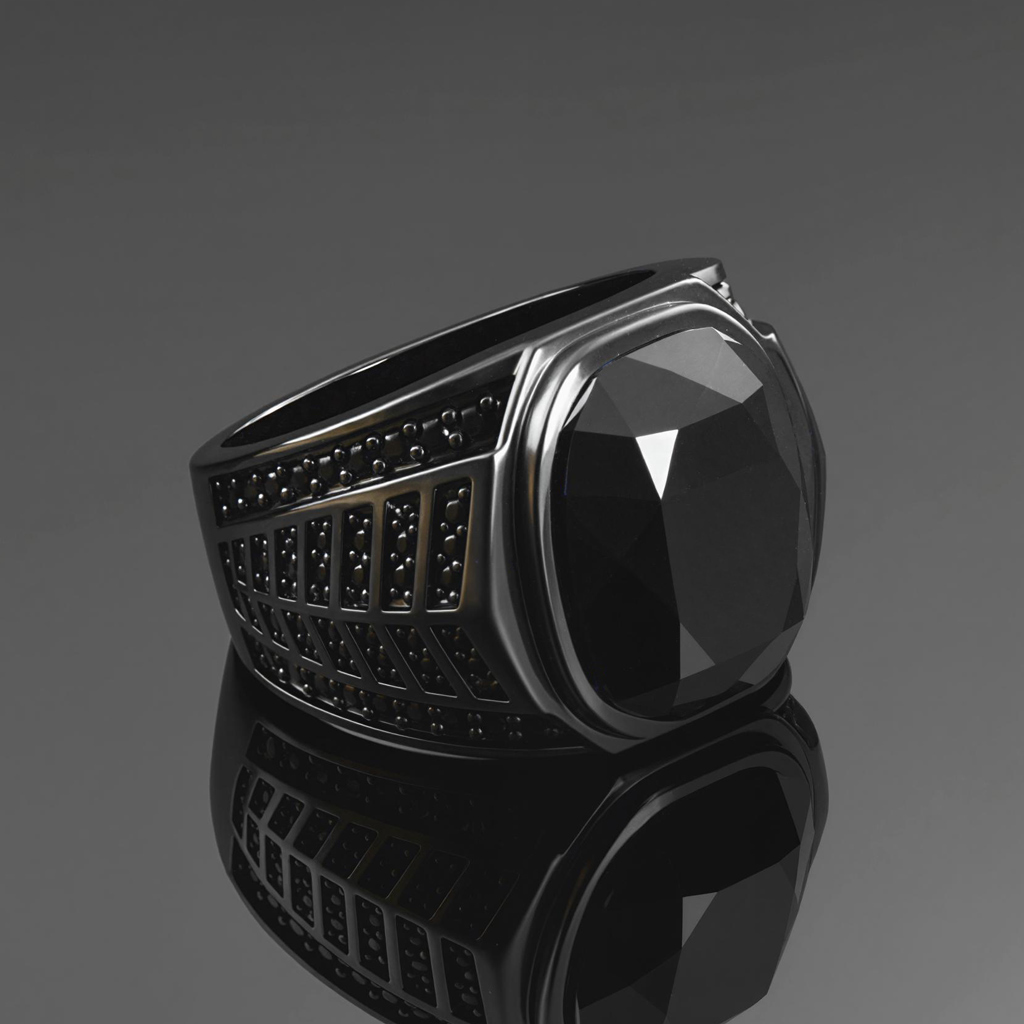 Iced Black Onyx Ring in Black Gold