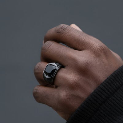 Iced Black Onyx Ring in Black Gold
