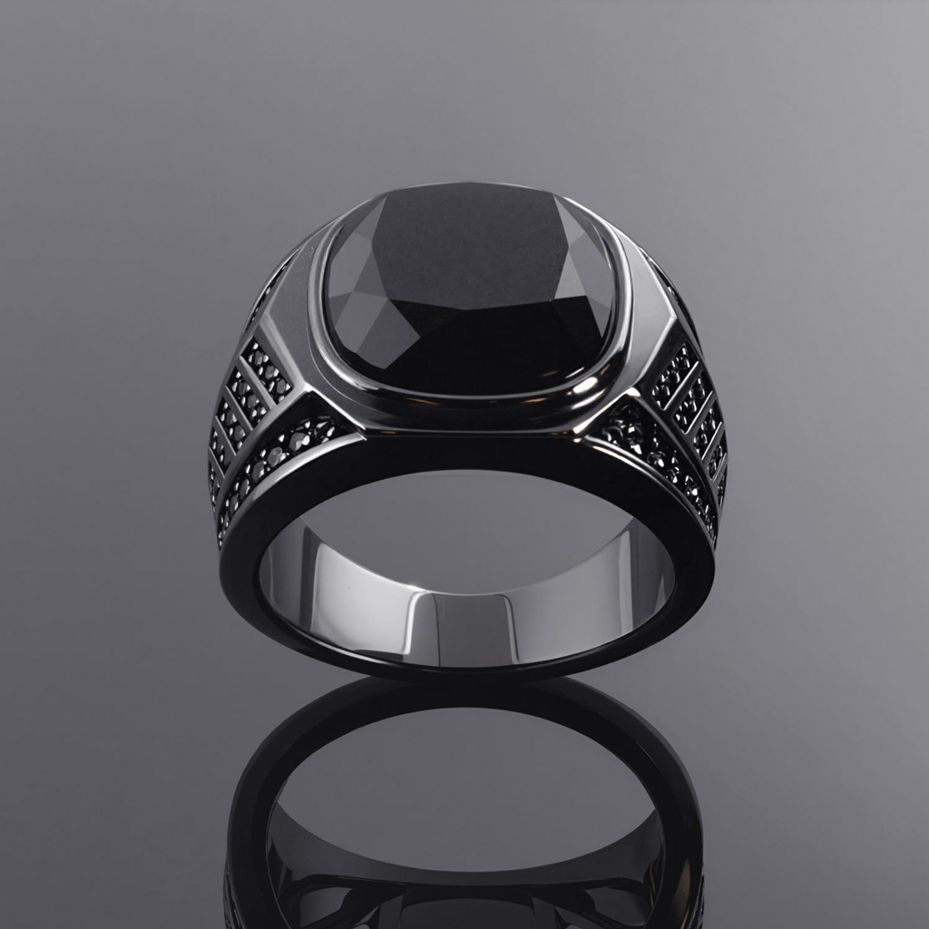 Iced Black Onyx Ring in Black Gold