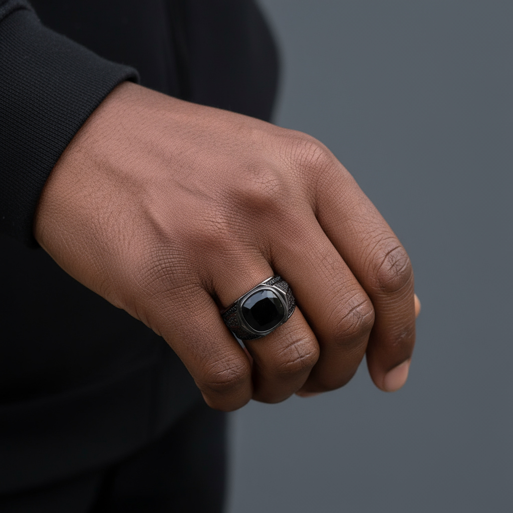 Iced Black Onyx Ring in Black Gold