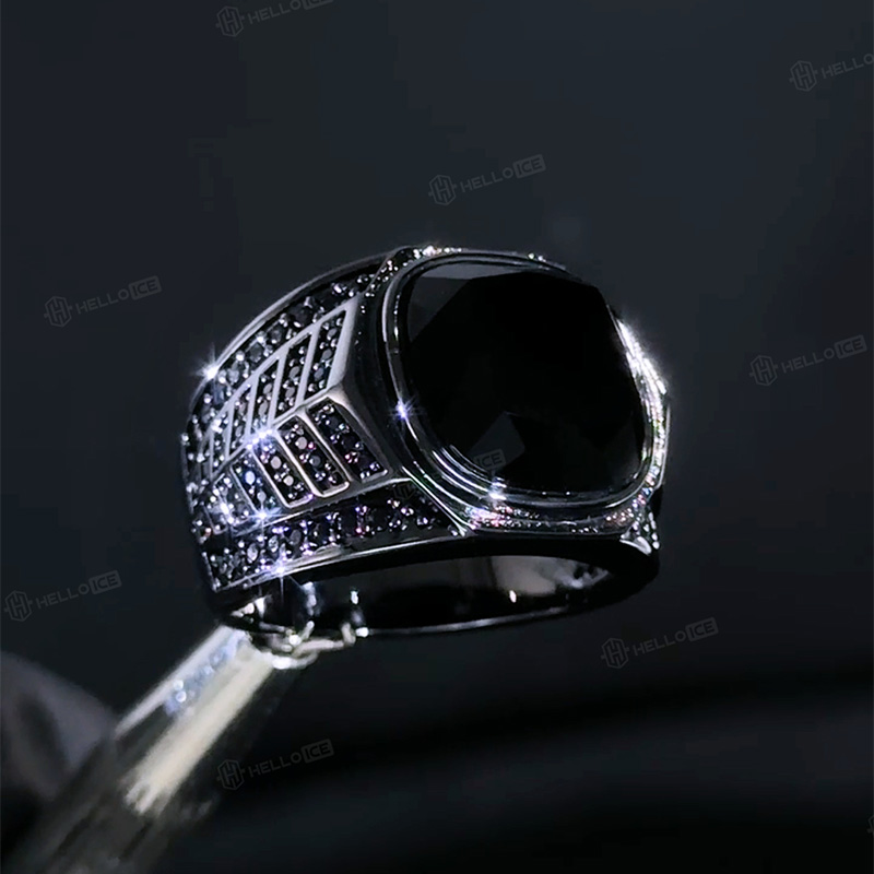Iced Black Onyx Ring in Black Gold