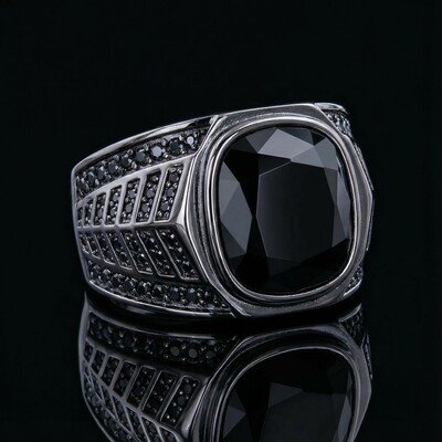 Iced Black Onyx Ring in Black Gold