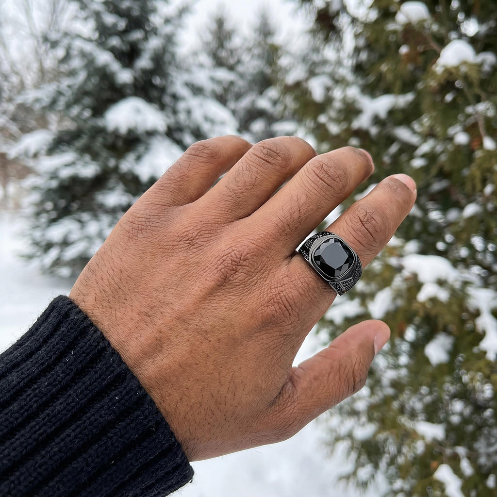 Iced Black Onyx Ring in Black Gold