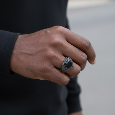 Iced Black Onyx Cross Ring in Black Gold
